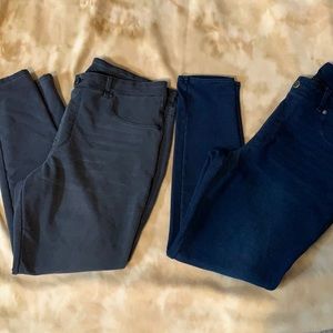 Two jegging style pants dark grey and jean blue size xl